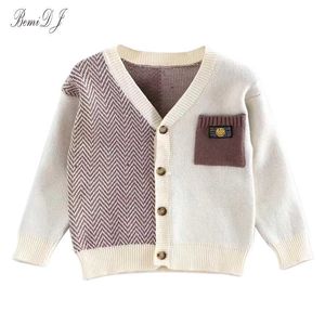 Vår Höst Barn Patchwork Kläder Casual Baby Långärmad Öppna Stitch Toddler Boy Sweaters Girls Stickade Coats för 2-6yrs Y1024