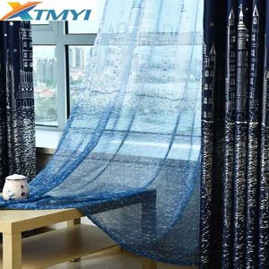 XTMYI Blackout Bule Curtain for Living Room Children Bedroom Cartoon Castle Printed Curtain Christmas Decoration Curtains Cloth 210712