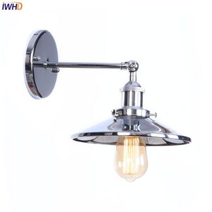 Lâmpadas de parede Iwhd Silver Mirror Luzes vintage LED WandLamp E27 4W Loft Retro Light ao lado da Lâmpada Aplique Murale Luminaire Iluminação