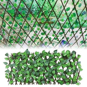 Fencing Trellis Gates Retractable Artificial Garden Fence Expandable Faux Ivy Privacy Wood Vines Climbing Frame Gardening Plant Deco