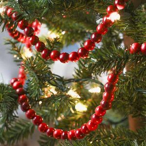 木製のビーズの赤いクリスマスの装飾お祝いパーティー用品長弦クリスマスツリーガーランドペンダント暖炉の花輪の装飾ビーズアクセサリーB7768