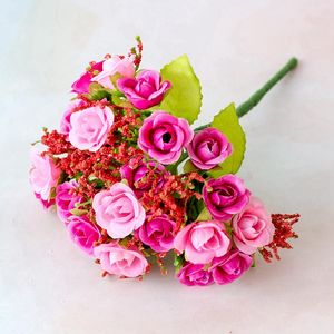 Dekorativa blommor kransar konstgjorda bukett blomma hem dekoration 21 diamant rose 7 grenar falska bröllop vas dekor rosa rött vita jel