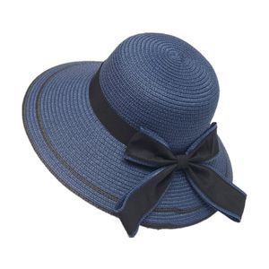 Summer Wide Brim Paper Straw Sun Hats with Bowknot Band Outdoor Beach Parent-child Hat Dome Sunhat Cap for Women Children