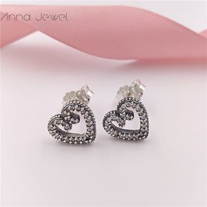 Authentic 100% 925 Sterling Silver Pandora HEART SWIRLS Clear CZ Stud Earrings With Clear Cz Fits European 297099CZ