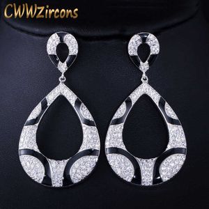 Sparkling Cubic Zirconia Paved Black Snake Print Statement Big Drop Earrings for Women Party Dress Accessories CZ456 210714