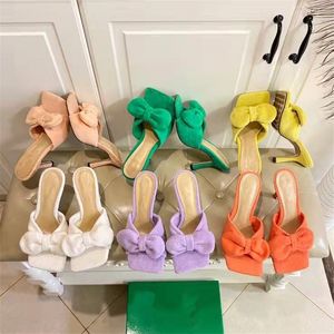 Square toe high heel open toed slippers women 2022 spring summer new bow sandals party banquet sexy dress shoes pumps