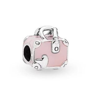 Passend für Original-Pandora-Armbänder, 20 Stück, rosa Reisekoffer, Gepäck, Emaille-Charms, Perlen, silberne Charms, Perlen für Frauen, DIY-Europäischer Halskettenschmuck