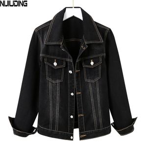 봄 가을 단단한 자켓 블랙 블루 폭격기 짧은 데님 재킷 jaqueta 여성의 긴 소매 청바지 코트 210514