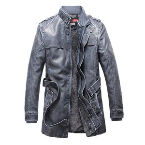 Mens Trench Winter PU Jacket Men Leather motorcycle Thicken long trench coat Jackets Outerwear Male Warm Overcoat 211111