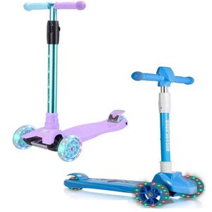 Çocuklar Kaykay Tahtası toptan satış-Katlanabilir çocuk scooter iki renkli kaykay yanıp sönen tekerlekler ile tekerlekli ışık ayarlanabilir yükseklik tekme erkek ve kızlar için uygun