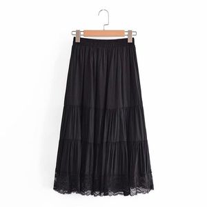 Skirts TFETTERS Black A Line Woman Cake Lace Skirt Korean Midi Cotton Women Spring 2021 Ankle-Length Plaid