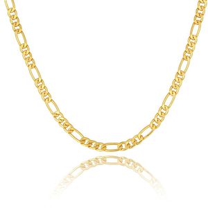 Chains WELRDFG 18K Gold-Plated Necklace Men's And Women's Stainless Steel Figaro Chain Length 18-32 Inches U.S.