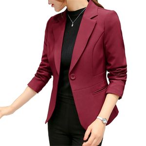 Женские Blazer красные с длинными рукавами карманы для куртки пальто тонкий офис леди куртка женские топы костюм FEMME 211019