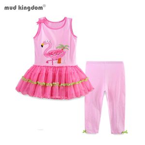 Mudkingdom Baby Girl Clothes Outfits Sets Flamingos Sling Vest Dress Tops Cotton Pants Toddler Girls Clothing Suit 210615