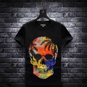 Plus Size Moda Skull S T Shirts Homens Marca de Manga Curta Homem Streetwear O Pescoço Slim Camisetas Calaveras Camiseta 210706
