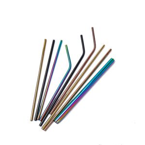 Colorful Stainless Steel Drinking Straws Straight Curved Reusable Metal Straw