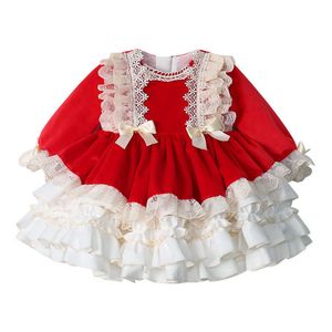 Crianças Vermelho Vestidos Espanhol Bebé Lolita Princesa Bola Vestido Primavera Infantil Aniversário Vestido Up Criança Espanha Vestidos 210615