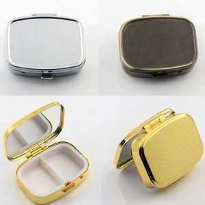 Vintage Bronze Silver Gold Metal Pill Storage Boxes with Mirror Square Medicines Pocket Container