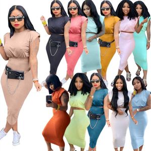 Partihandel Two Piece Dress Womens Dresses Top + Kjolar Sexig Vest Bodycon Suit Party Evening Casual Sport Minidress Kvinnor Kläder KLW7395