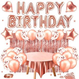 Decorazione per feste XD-Rose Gold Birthday Happy Balloon Banner Foil Tovaglia con frange