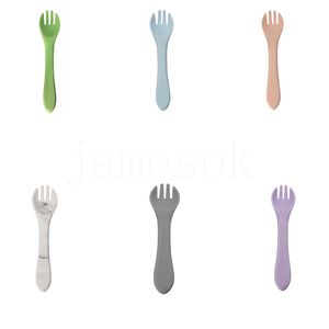 Baby Silicone Spoons Fork Lär dig att äta greppförmåga Träningsskåp härliga barn näringstillskott mjuka gafflar DB644
