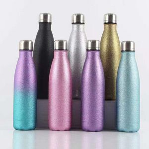 500ml Glitter Cola Butelka Wody Ze Stali Nierdzewnej Thermos Próżnia Insulat Candy Color Color Sports For Outdoor Camping