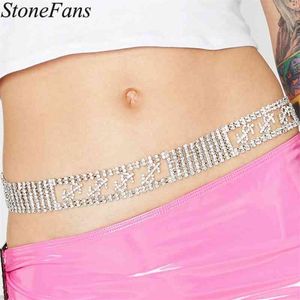 Stonefans Inbyggda Rhinestone Dollars Justerbar Crystal Jeans Mutilayer Glänsande Belly Chain Belt för Kvinnor