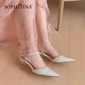 Sophitina eleganta damer högklackat pekade pärlko läder dagliga skor handgjorda ankel spännen täcker tå kvinnors sandaler AO675 210513
