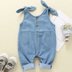 Jeans Europa e Stati Uniti Primavera Autunno Sezione Bambino Arrampicata All'ingrosso Stile coreano Pantaloni senza maniche per bambini in denim blu con cinturini