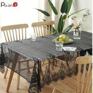 Table Cloth Pa.an Eyelash Lace Tablecloth Black White Strip Cover Napkin Coffee Cafe Bar Floral Wedding Crochet 2021