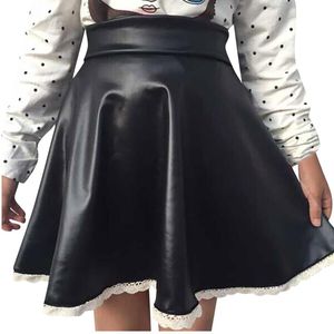 Skirts Xxs-l Sizes Vintage Pleated Leather Short Skirt Women Fashion Lace Tutu Solid Black High Waist Female Party Faldas