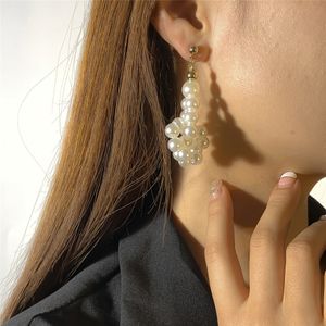 Trendsimulering Pearl Flower Drop Earring Female Bohemian Gold Color Hangingörhängen för kvinnor 2021 Bröllopsmycken