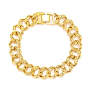 18K Gul Fine Solid Gold Fyllda Armband Mäns Kvinnors Länk Wide Curb Chain Glisten