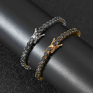 Hip Hop 4MM Iced Out Black 1 Row CZ Tennis Chain Bracelet for Men Women Unisex Fashion Rock Jewelry