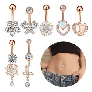 Rose Gold Prata Cor Piercing Bar Estudante Cz Gem Pendurado Botão Button Button Butterfly Flor Coração Sexy Corpo Jóias