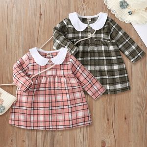 2021 Moda Kız Elbise İlkbahar Sonbahar Kontrolü Baskılı Uzun Kollu Bebek Elbiseler Çocuk Giyim Fabrika Üretim Fiyat İmtiyazları