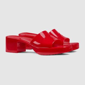 디자이너 샌들 여성 신발 럭셔리 로고 고무 뮬 샌들 60mm 오픈 발가락 플랫폼 발 뒤꿈치 상자 야외 파티