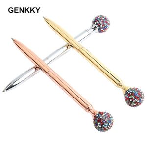 Ballpoint Pens GENKKY 2021 Pen Round Colored Diamonds Metal Material Beautiful 0.7mm Student Stationery Gift Custom Logo