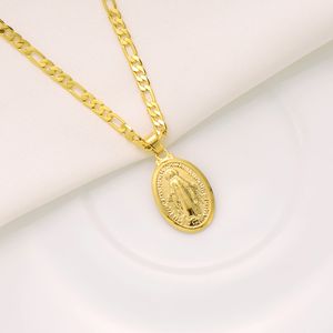 Womens Goddess Portrait Pendant k Solid Yellow Gold FINISH Italian Figaro Link Chain Necklace quot mm