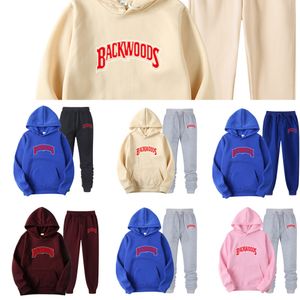 Men Hoodies Suit Backwoods Print Tracksuit Sweatshirt Fleece Sweat Pants Jogging Sets Pullover Fashion Brand Sportsuit Sudaderas X0610