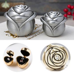 Vintage Róża Kwiat Biżuteria Box Gift Wrap Metal High End Propage Ring Boxes Walentynki prezenty