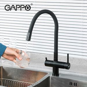 GAPPO Black Kitchen Sink Faucet Filter Drinking Water Mixer Crane Purification Kitchen and Cold Mixer Faucet Tap Waterfall 210724