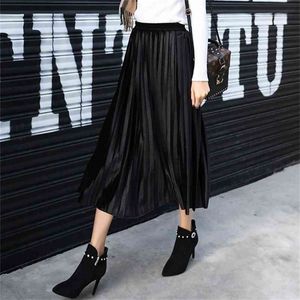 Saia plissada feminina outono inverno harajuku cintura alta veludo preto s prata sexy festa casual maxi 210621