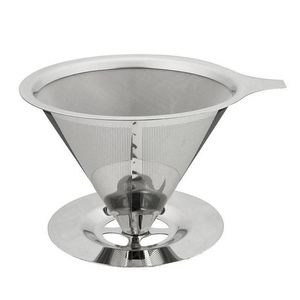 Kaffefilter Verktyg Rostfritt stål Cone Reusable Tea Filters Baskets Mesh Strainer Pour Over Coffee Teas Dripper med stativhållare