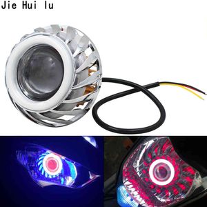 Motosiklet Far Motosiklet 1000LM Moto Spot LED Projektör Lens Çift Halo Melek Şeytan Göz Motocicleta Lambaları