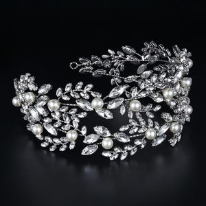 Vintage Big Crystal Bridal Crown Tiaras Pearls Rhinestone Jewelry Women Wedding Hair Accessories Headpiece Party Luxury Hairband Clips Bar