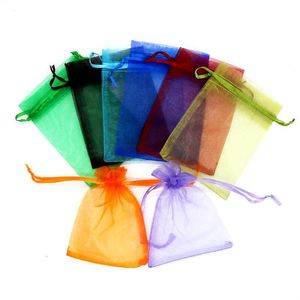 2021 Casamento 100 pçs / lote (9 tamanhos) Organza Jóias Embalagens de Embalagem Festa Decoração Favores Drawable Gift Bagpouches Baby Chuveiro