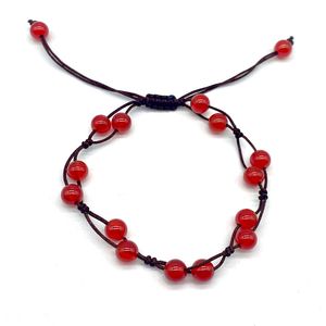 6mm röd natursten handgjord rep flätad pärlstav lycka charm armband fest klubb födelsedag smycken för kvinnor män älskare