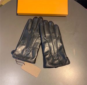 Classic Men Leather Gloves Winter Touch Screen Mittens Plus Velvet Warm Thick Driving Cycling Gloves With Gift Box
