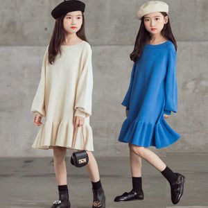Вязаный свитер подростки девочек платье осень зима 2020 детские платья с длинным рукавом платье принцессы для девушки красная белая голубая одежда Q0716